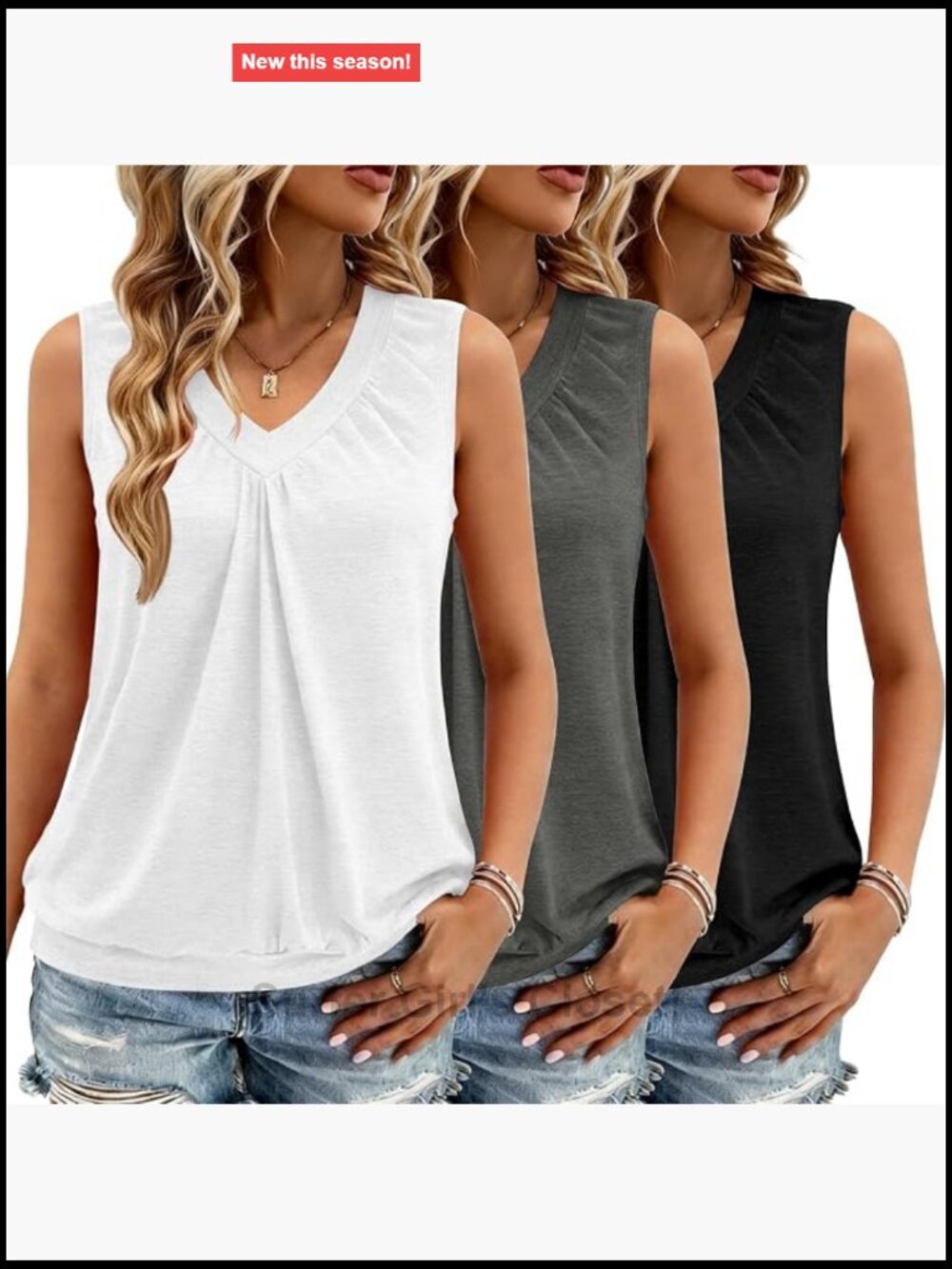 3 Pack Women's Tank Tops V Neck Ruched Loose Fit Sleeveless Stretchable Summer